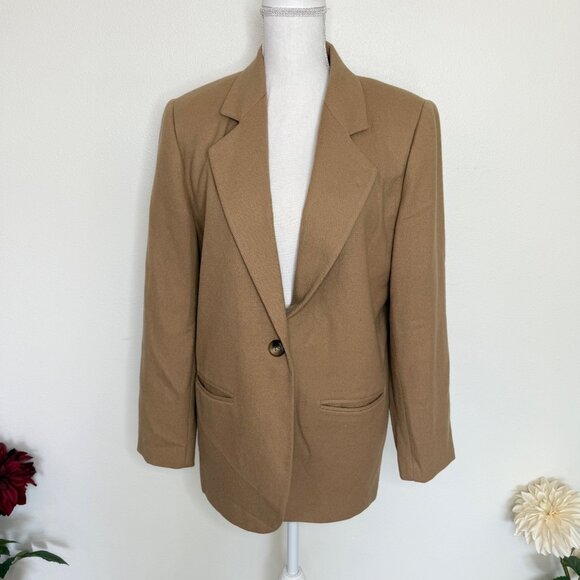 Vintage Blazer 100% Pure Wool Women 10 Sag Harbor Camel Preppy Academia Minimal - Picture 1 of 4